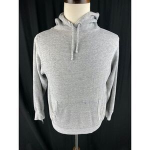 70s 80s Thin Hoodie Pullover Vtg Heather Gray (Fits S) Distressed Flaw Drawstrin
